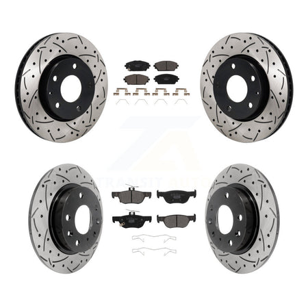 Front Rear Coated Drilled Slotted Disc Brake Rotors Ceramic Pad Kit For Mazda 3 Sport FWD KDT-101383