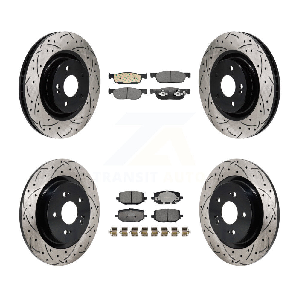 Front Rear Coat Drill Slot Disc Brake Rotors Ceramic Pad Kit For 2022-2023 Acura MDX 3.5L KDT-101391