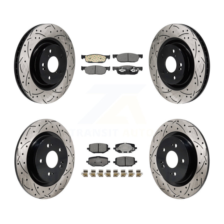 Front Rear Coat Drill Slot Disc Brake Rotors Ceramic Pad Kit For 2022-2023 Acura MDX 3.5L KDT-101391