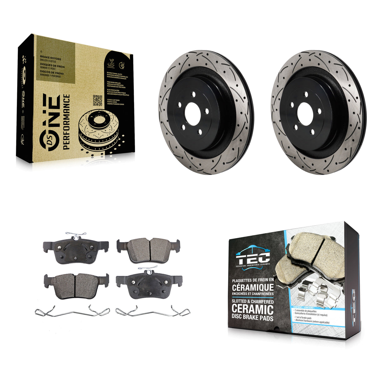 Rear Coated Drilled Slot Disc Brake Rotors Ceramic Pad Kit For Ford Edge Lincoln Nautilus KDT-101400