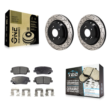 Rear Coated Drilled Slotted Disc Brake Rotor & Ceramic Pad Kit For Hyundai Equus Kia K900 KDT-101401