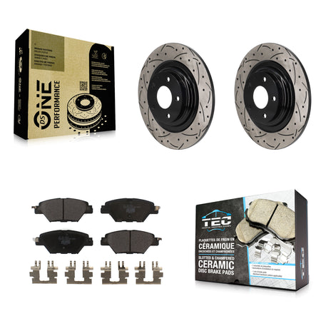 Rear Coated Drilled Slotted Disc Brake Rotor And Ceramic Pad Kit For 2016-2023 Mazda CX-9 KDT-101403