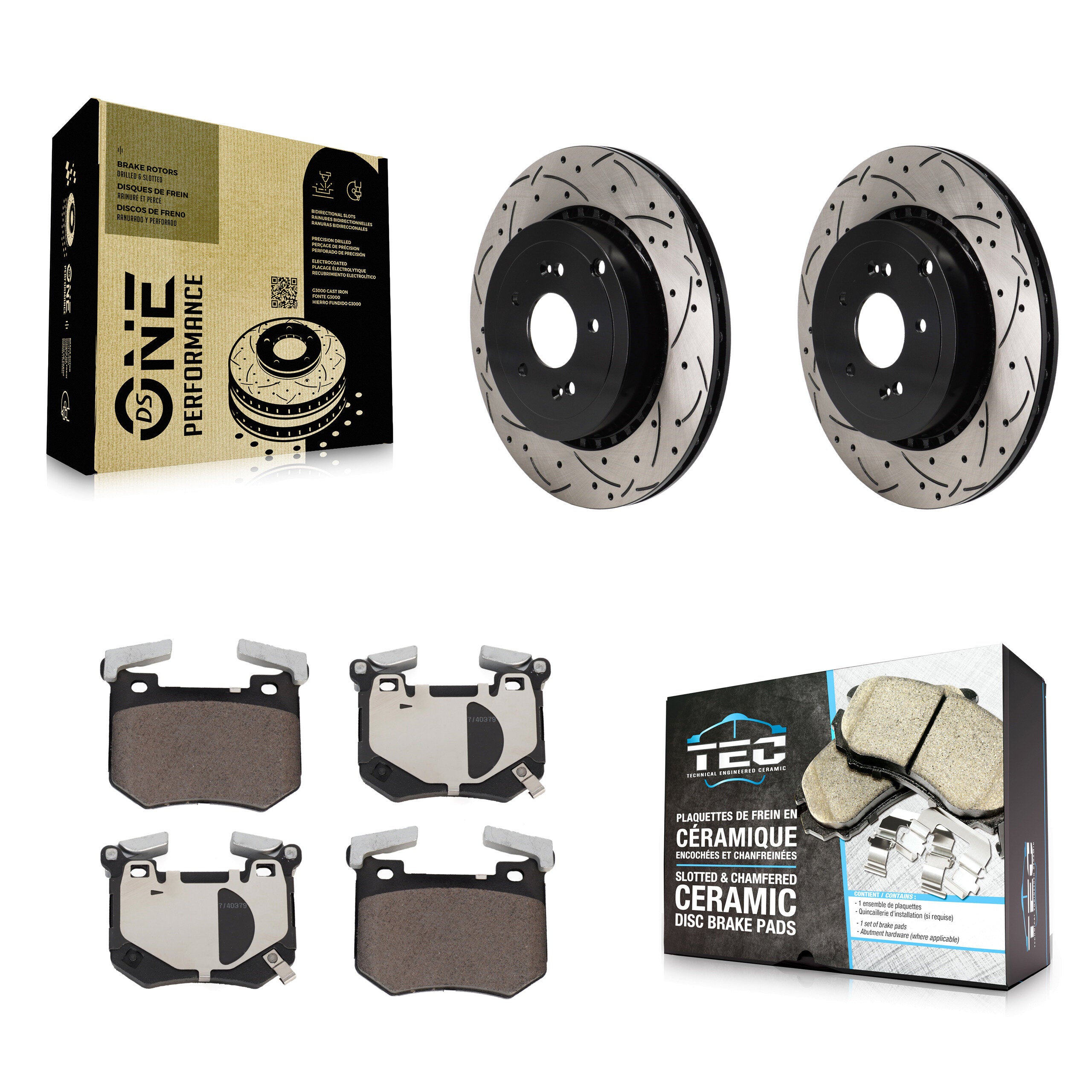 Rear Coated Drilled Slotted Disc Brake Rotors Ceramic Pad Kit For Genesis G70 Kia Stinger KDT-101406