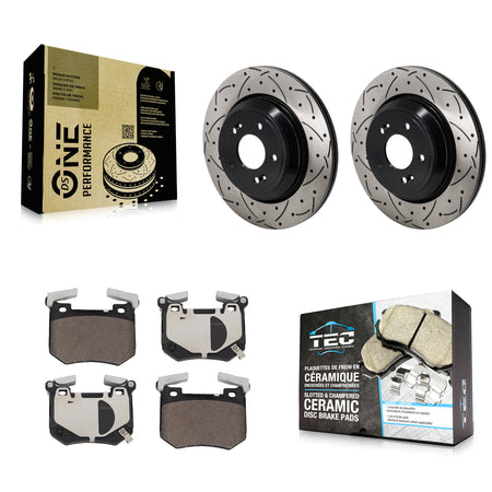 Rear Coated Drill Slot Disc Brake Rotors Ceramic Pad Kit For Genesis G70 Kia Stinger 3.3L KDT-101407