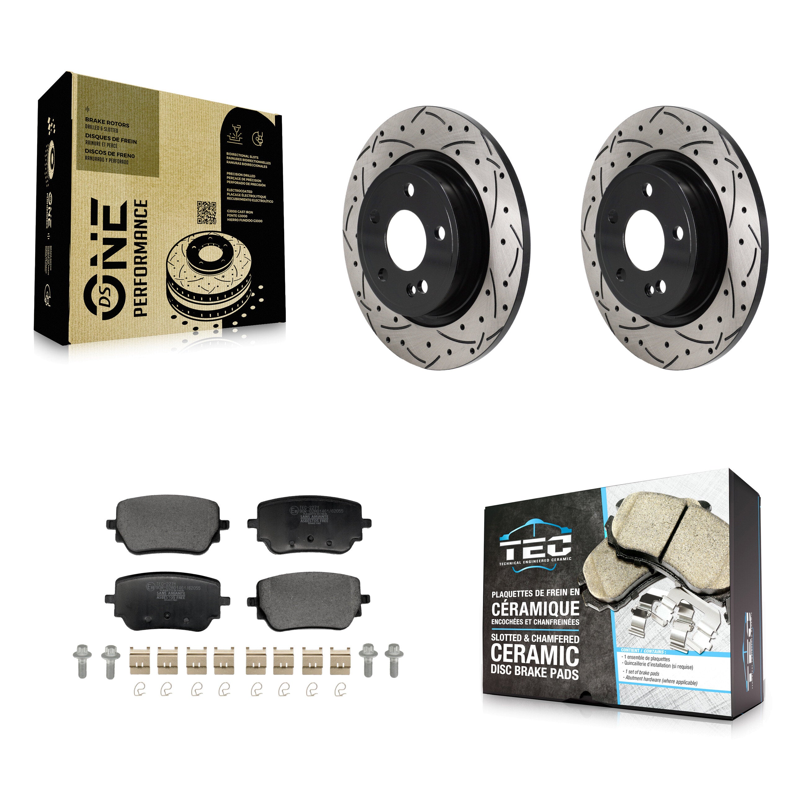 Rear Drill Slot Disc Brake Rotor Ceramic Pad Kit For Mercedes-Benz A220 With Sport Brakes KDT-101410