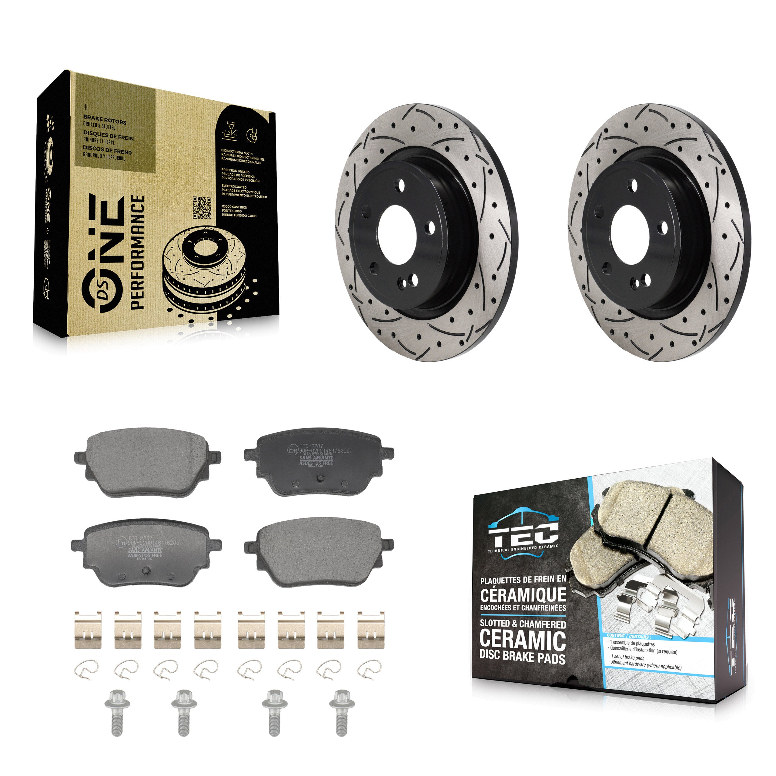 Rear Coated Drilled Slot Disc Brake Rotor & Ceramic Pad Kit For Mercedes-Benz A220 CLA250 KDT-101411