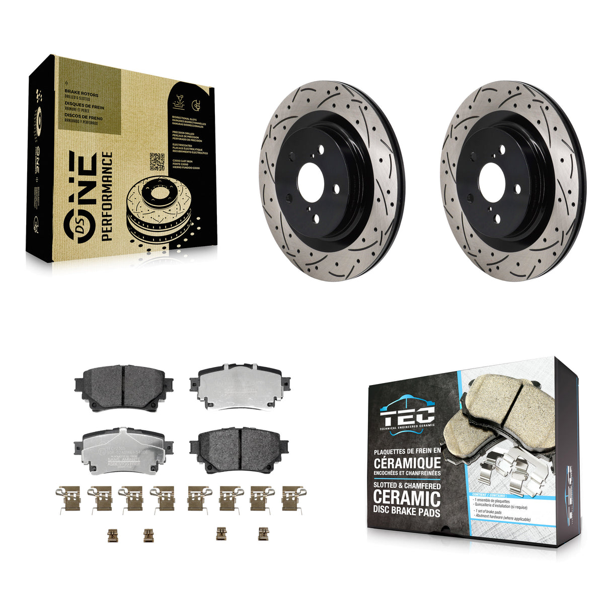Rear Drilled Slot Brake Rotor & Ceramic Pad Kit For Toyota Sienna Lexus RAV4 Prime NX350h KDT-101415