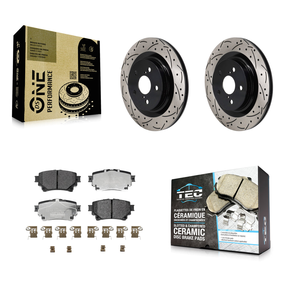 Rear Drilled Slot Brake Rotor & Ceramic Pad Kit For Toyota Sienna Lexus RAV4 Prime NX350h KDT-101415