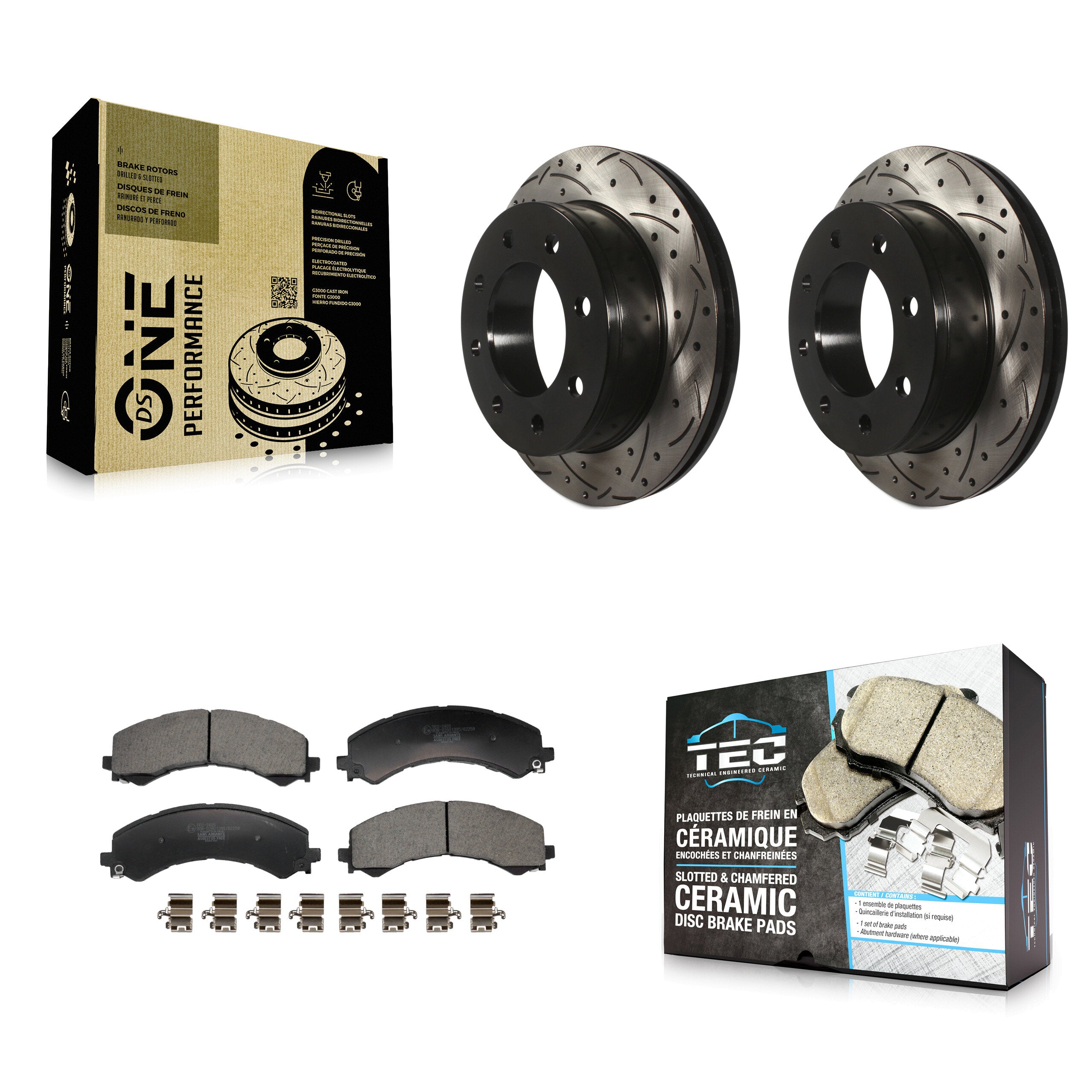 Rear Drilled Slot Disc Brake Rotors Ceramic Pad Kit For GMC Savana 2500 Chevrolet Express KDT-101420