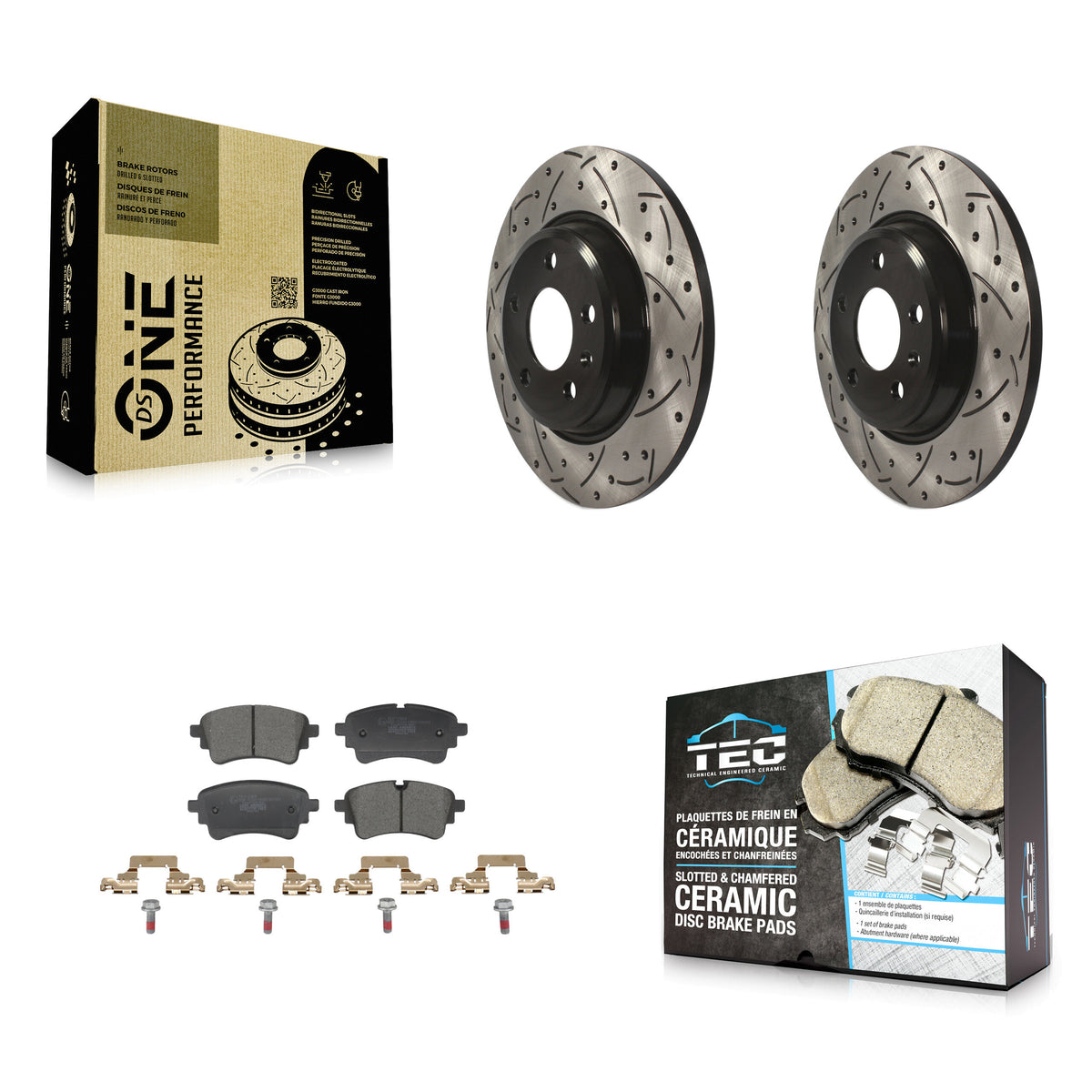 Rear Coated Drill Slot Disc Brake Rotors Ceramic Pad Kit For Audi A4 Quattro A5 Sportback KDT-101425