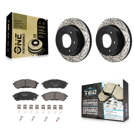 Rear Coated Drilled Slotted Disc Brake Rotors & Ceramic Pad Kit For 2019-2023 Ford Ranger KDT-101428