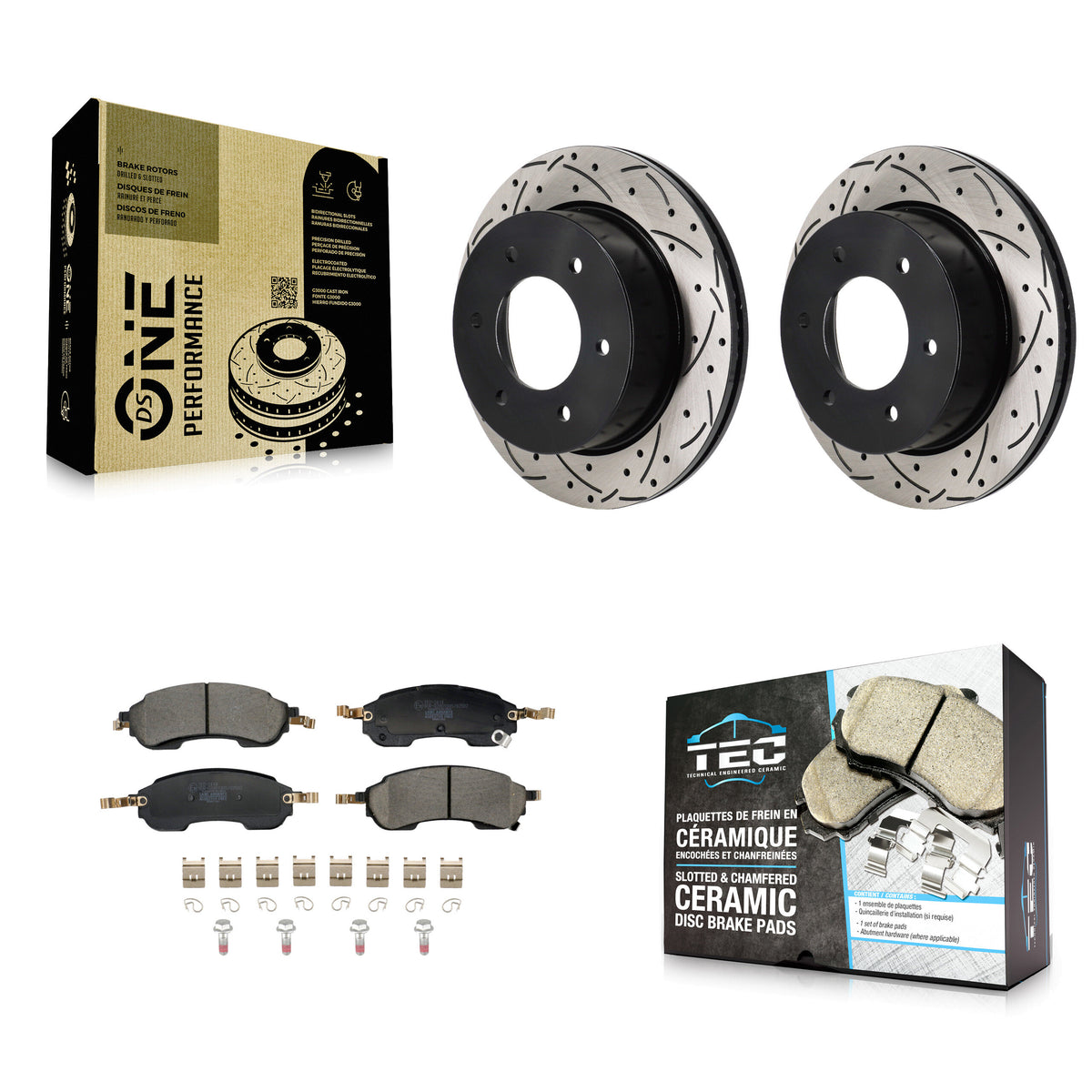 Rear Coated Drilled Slotted Disc Brake Rotors And Ceramic Pads Kit For Ford Bronco KDT-101429