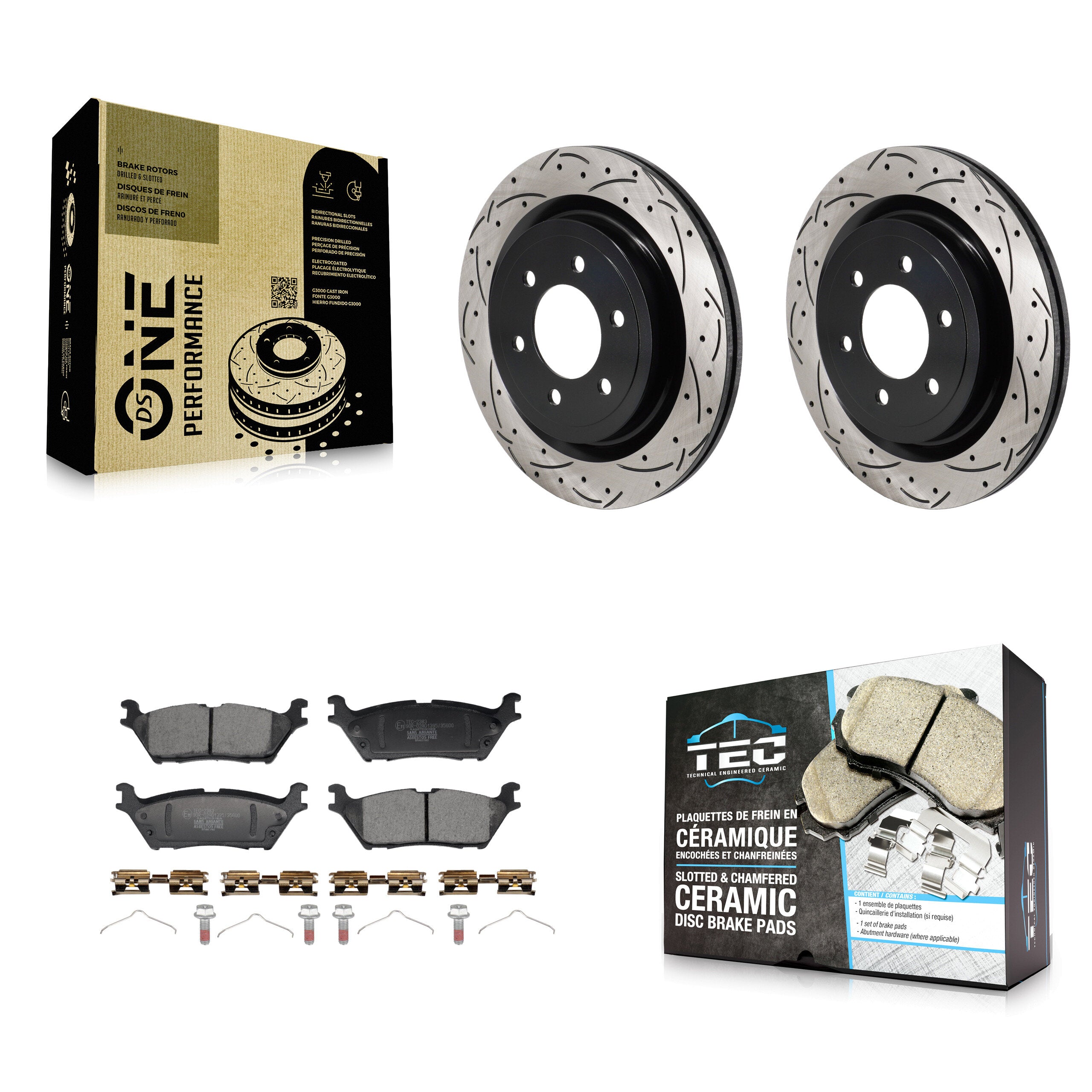 Rear Coated Drilled Slotted Disc Brake Rotor And Ceramic Pad Kit For Ford F-150 Lightning KDT-101431
