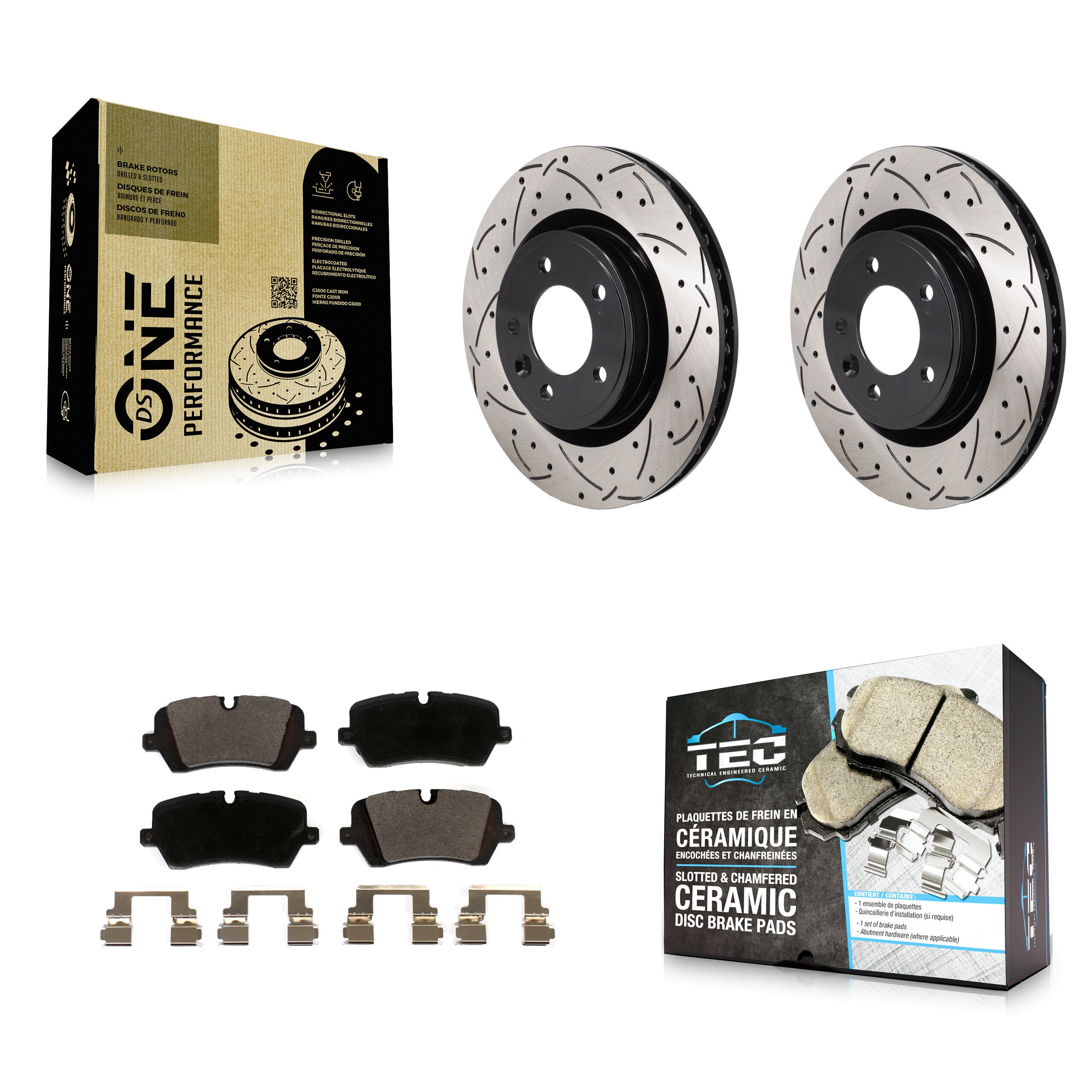 Rear Coated Drilled Slot Disc Brake Rotors Ceramic Pad Kit For Land Rover Discovery Range KDT-101434