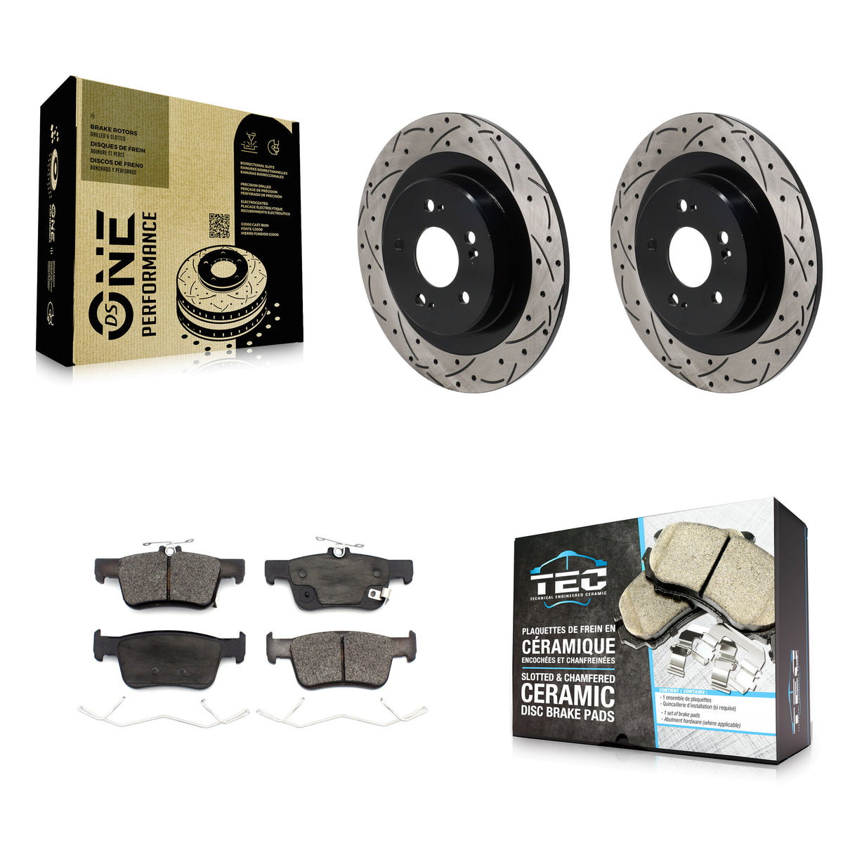 Rear Coated Drilled Slotted Disc Brake Rotors And Ceramic Pad Kit For 2021-2023 Acura TLX KDT-101435