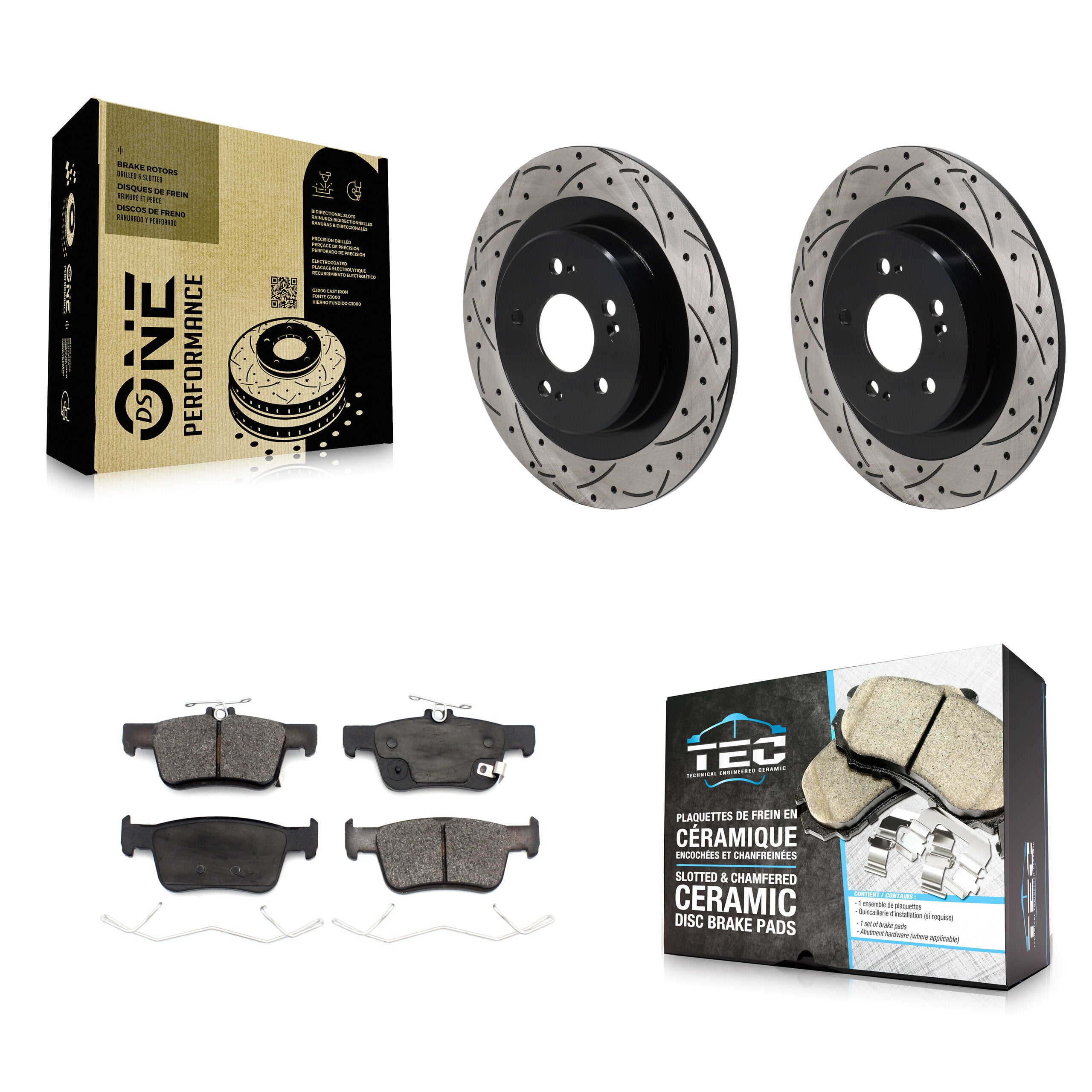 Rear Coated Drilled Slotted Disc Brake Rotors And Ceramic Pad Kit For 2021-2023 Acura TLX KDT-101435