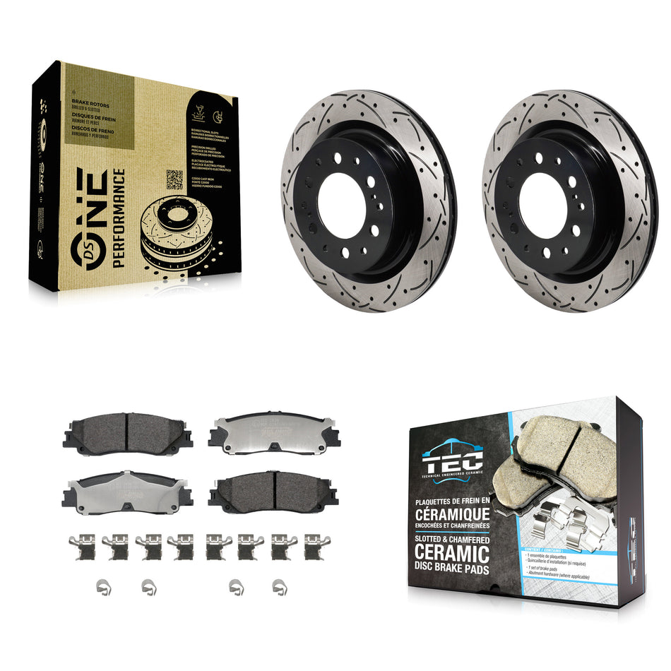 Rear Drilled Slot Disc Brake Rotors Ceramic Pad Kit For Toyota Tundra Sequoia Lexus LX600 KDT-101436