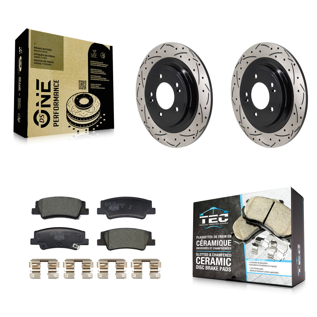 Rear Coated Drilled Slot Disc Brake Rotor Ceramic Pad Kit For Hyundai Tucson Kia Sportage KDT-101437