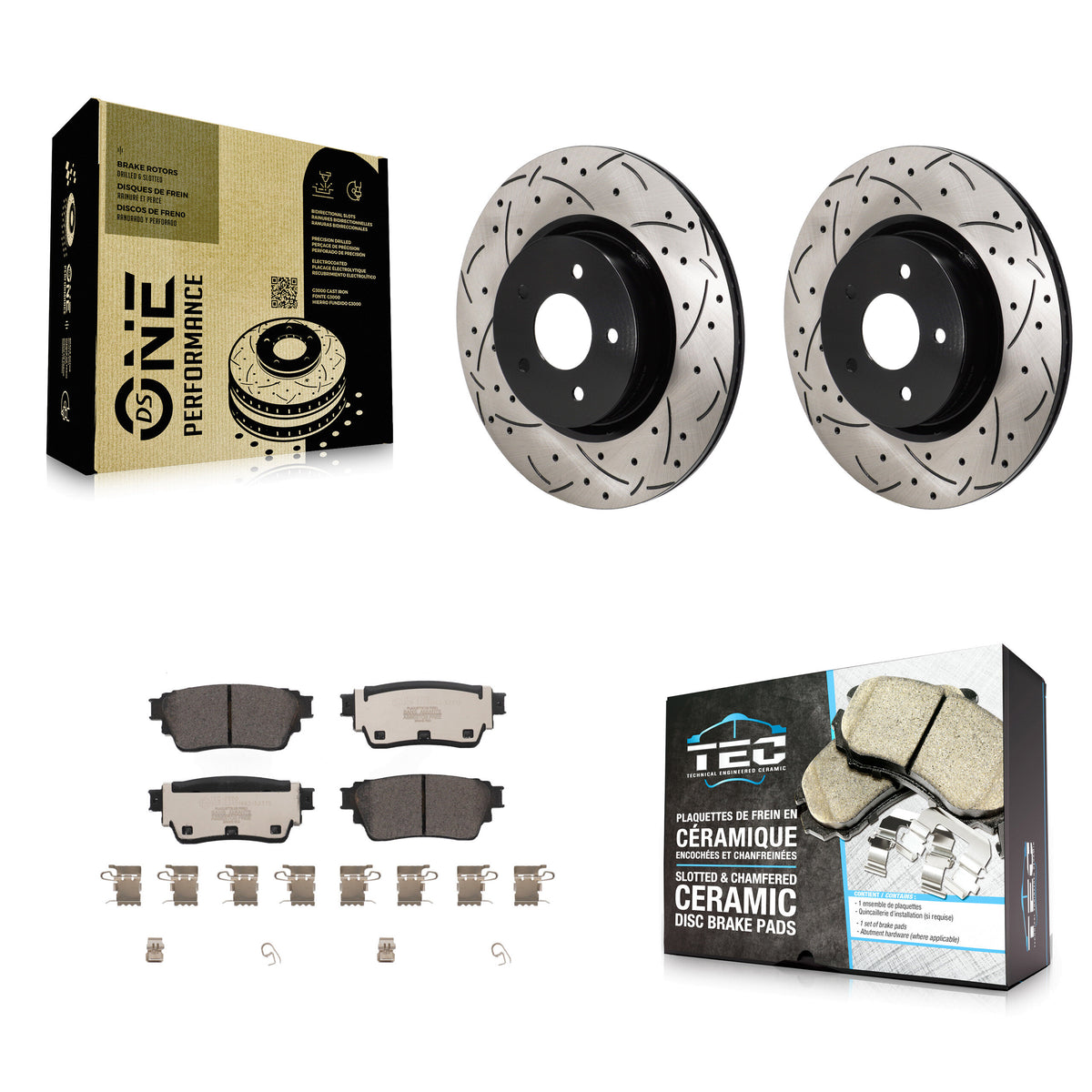 Rear Drilled Slot Brake Rotors Ceramic Pad Kit For Mitsubishi Outlander Nissan Pathfinder KDT-101438