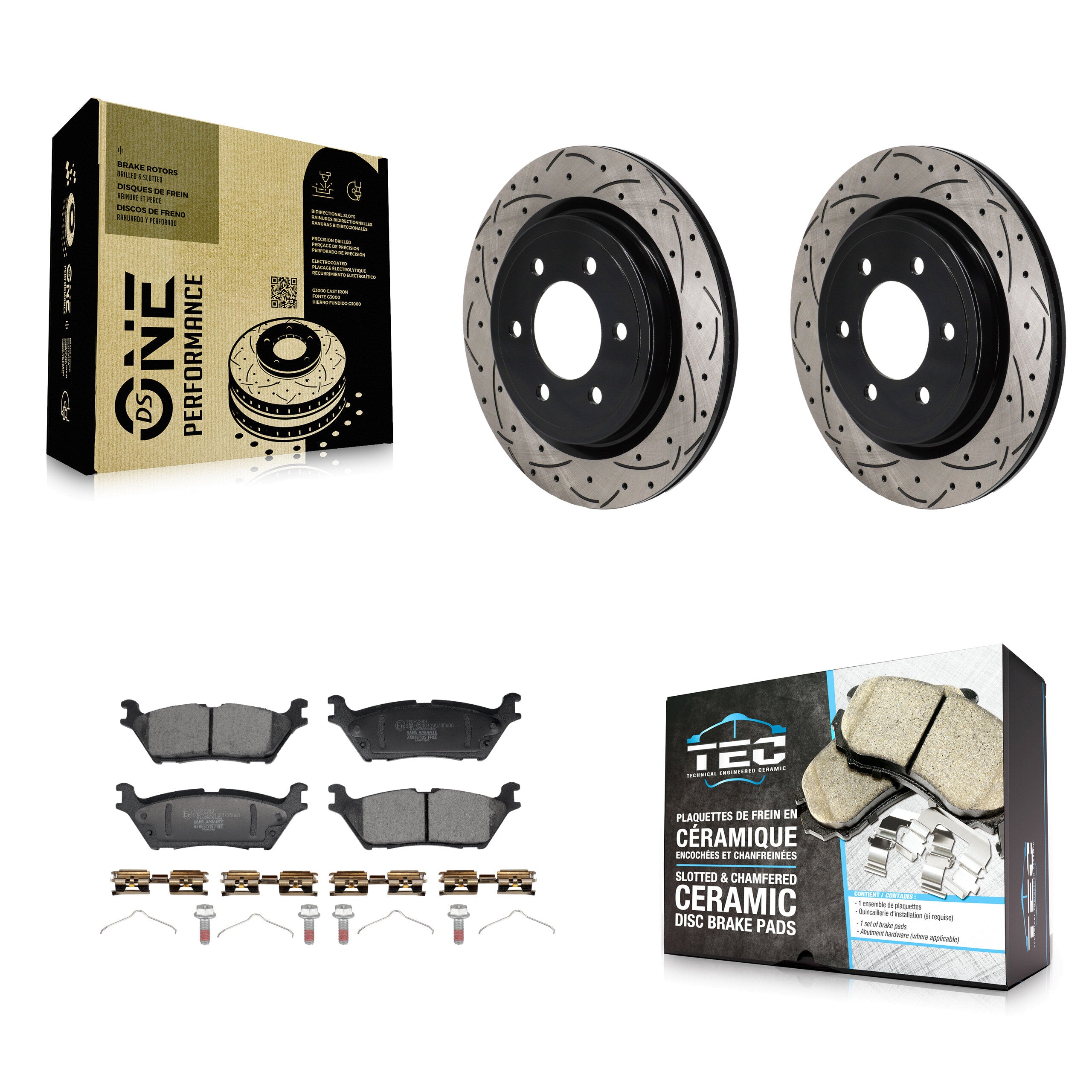 Rear Drilled Slot Brake Rotor Ceramic Pad Kit For Ford F-150 Lightning Expedition Lincoln KDT-101439