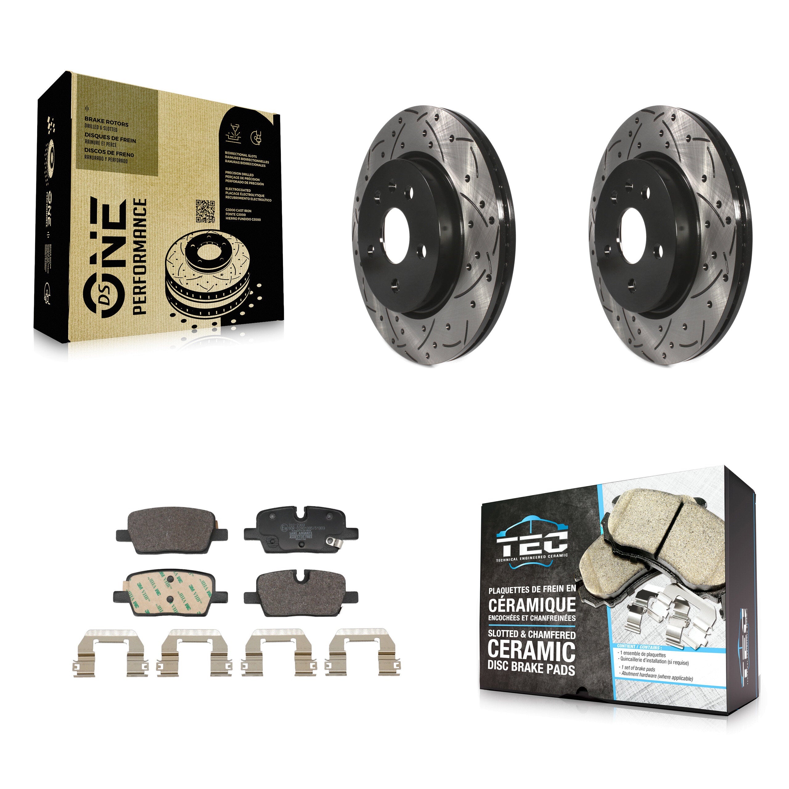 Rear Coated Drilled Slotted Disc Brake Rotors And Ceramic Pads Kit For Cadillac CT5 KDT-101441