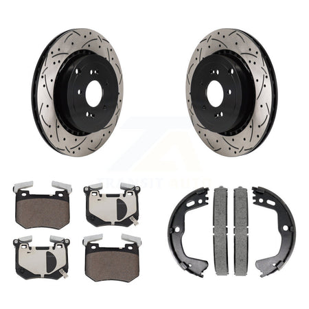 Rear Disc Drilled & Slotted Rotors Ceramic Pads Parking Shoes Kit For Kia Stinger Genesis KDT-101452