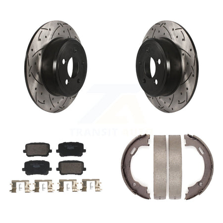 Rear Disc Drilled & Slotted Rotors Ceramic Pads Parking Brake Shoes Kit For Dodge Charger KDT-101454