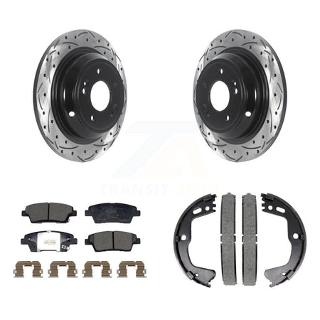 Rear Disc Drilled & Slotted Rotors Ceramic Pads Parking Brake Shoes Kit For Genesis G80 KDT-101460