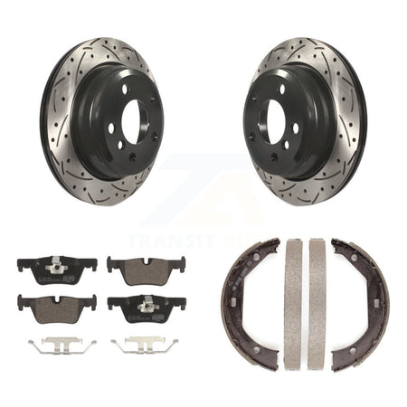 Rear Disc Drilled & Slotted Rotors Ceramic Pads Parking Shoes Kit For BMW 328i xDrive GT KDT-101462