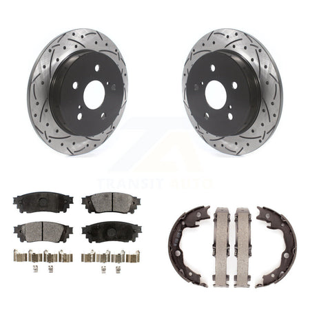 Rear Disc Drilled & Slotted Rotors Ceramic Pads Parking Shoes Kit For Toyota Camry RAV4 KDT-101469