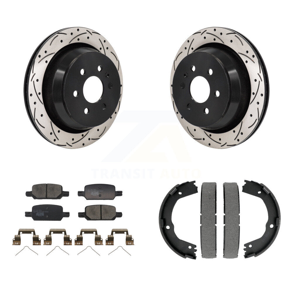 Rear Disc Drilled & Slotted Rotors Ceramic Pads Parking Shoes Kit For Chevrolet Colorado KDT-101488