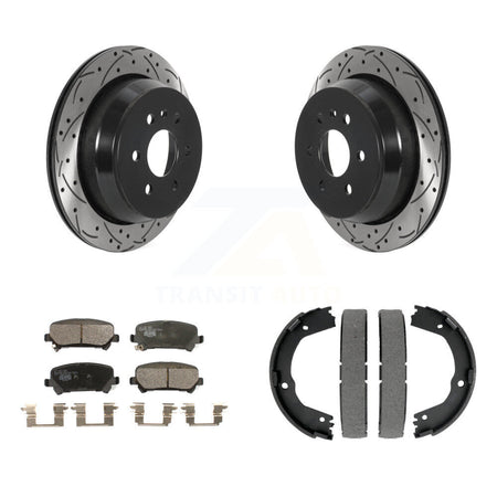 Rear Disc Drilled & Slotted Rotors Ceramic Pads Parking Shoes Kit For Chevrolet Colorado KDT-101503