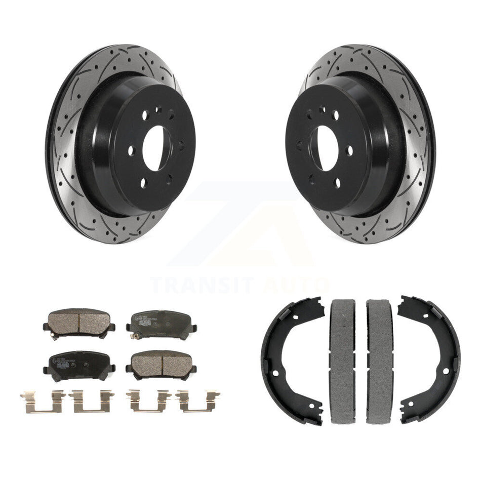 Rear Disc Drilled & Slotted Rotors Ceramic Pads Parking Shoes Kit For Chevrolet Colorado KDT-101503