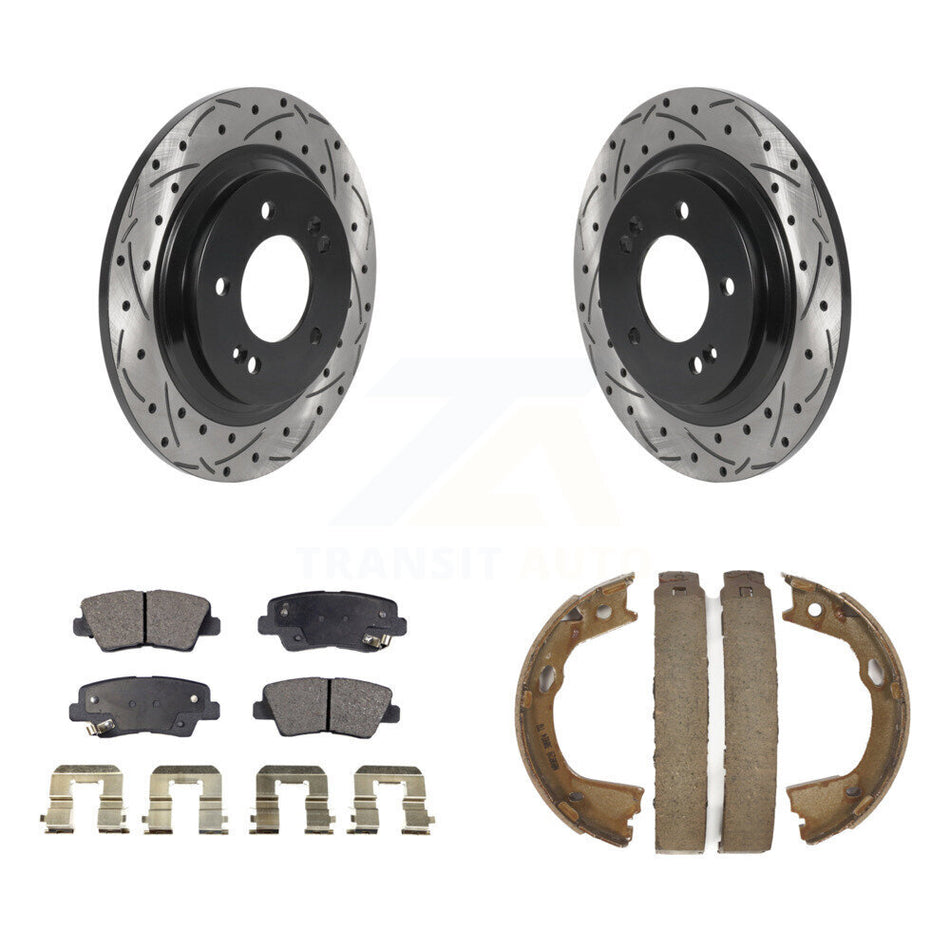 Rear Disc Drilled & Slotted Rotors Ceramic Pads And Parking Shoes Kit For Hyundai Sonata KDT-101508
