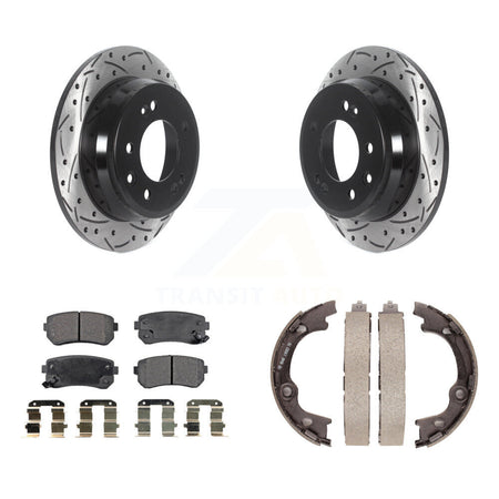 Rear Disc Drilled & Slotted Rotors Ceramic Pads And Parking Shoes Kit For Hyundai Tucson KDT-101511