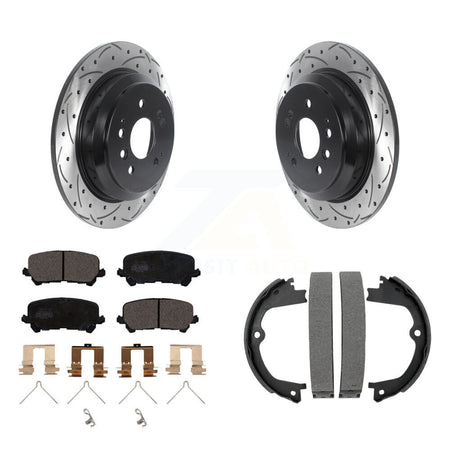 Rear Disc Drilled & Slotted Rotors Ceramic Pads Parking Brake Shoes Kit For Honda Pilot KDT-101516