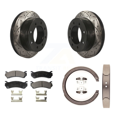 Rear Disc Drilled & Slotted Rotors Ceramic Pads Parking Shoes Kit For GMC Sierra 2500 XL KDT-101521