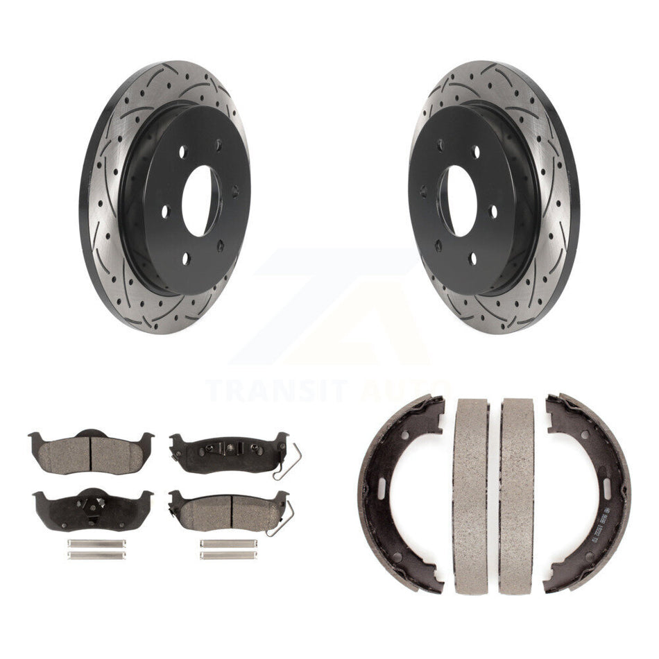 Rear Disc Drilled & Slotted Rotors Ceramic Pads Parking Shoes Kit For Nissan TITAN Armada KDT-101522