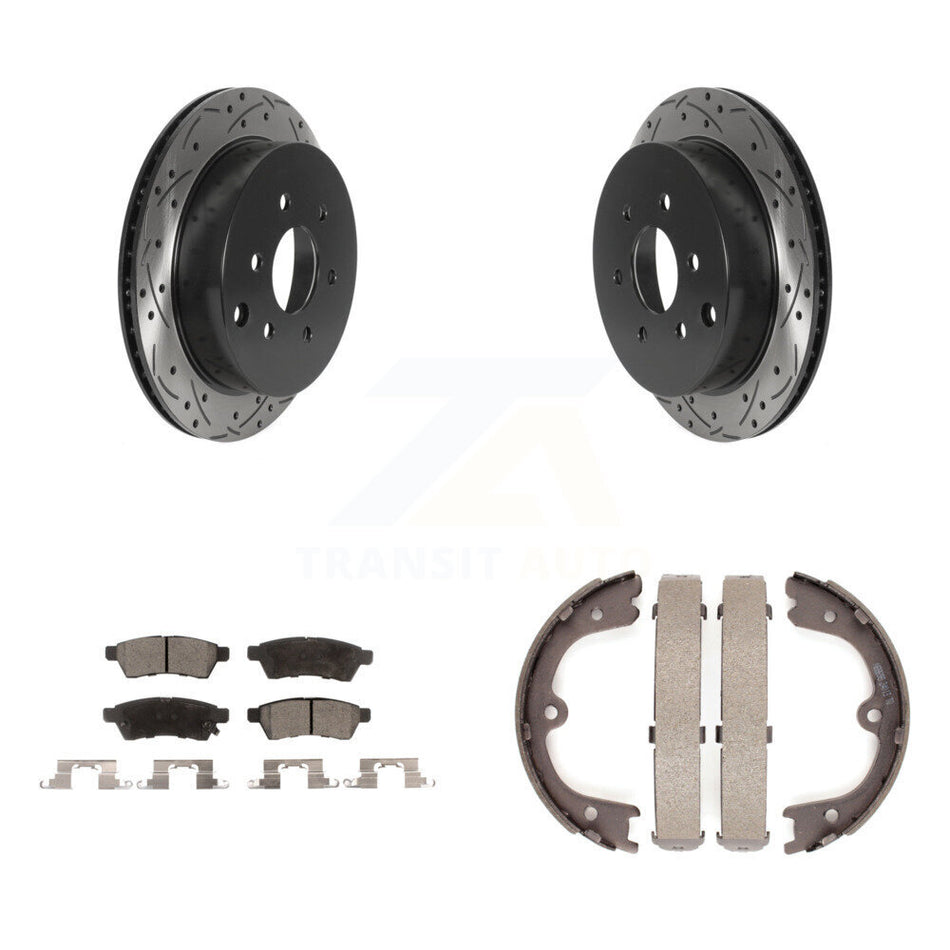 Rear Disc Drilled & Slotted Rotors Ceramic Pads And Parking Shoes Kit For Nissan Frontier KDT-101523