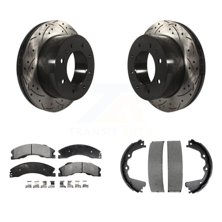 Rear Disc Drilled & Slotted Rotors Ceramic Pads Parking Shoes Kit For GMC Sierra 2500 HD KDT-101531