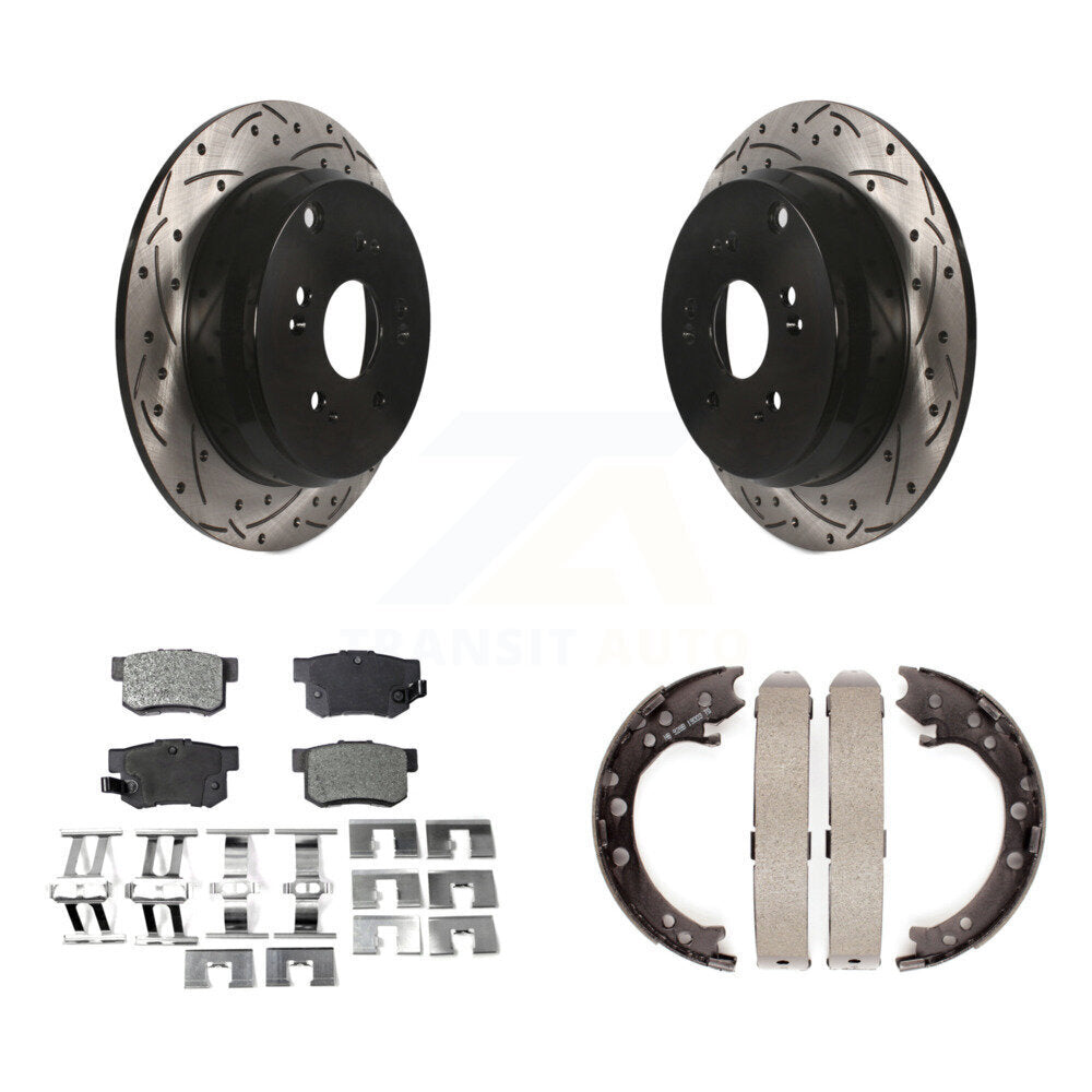 Rear Disc Drilled & Slotted Rotors Ceramic Pads And Parking Brake Shoes Kit For Acura RDX KDT-101534