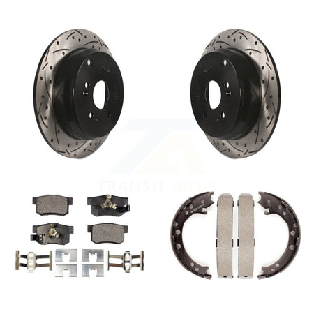 Rear Disc Drilled & Slotted Rotors Ceramic Pads Parking Shoes Kit For Honda CR-V Acura KDT-101535