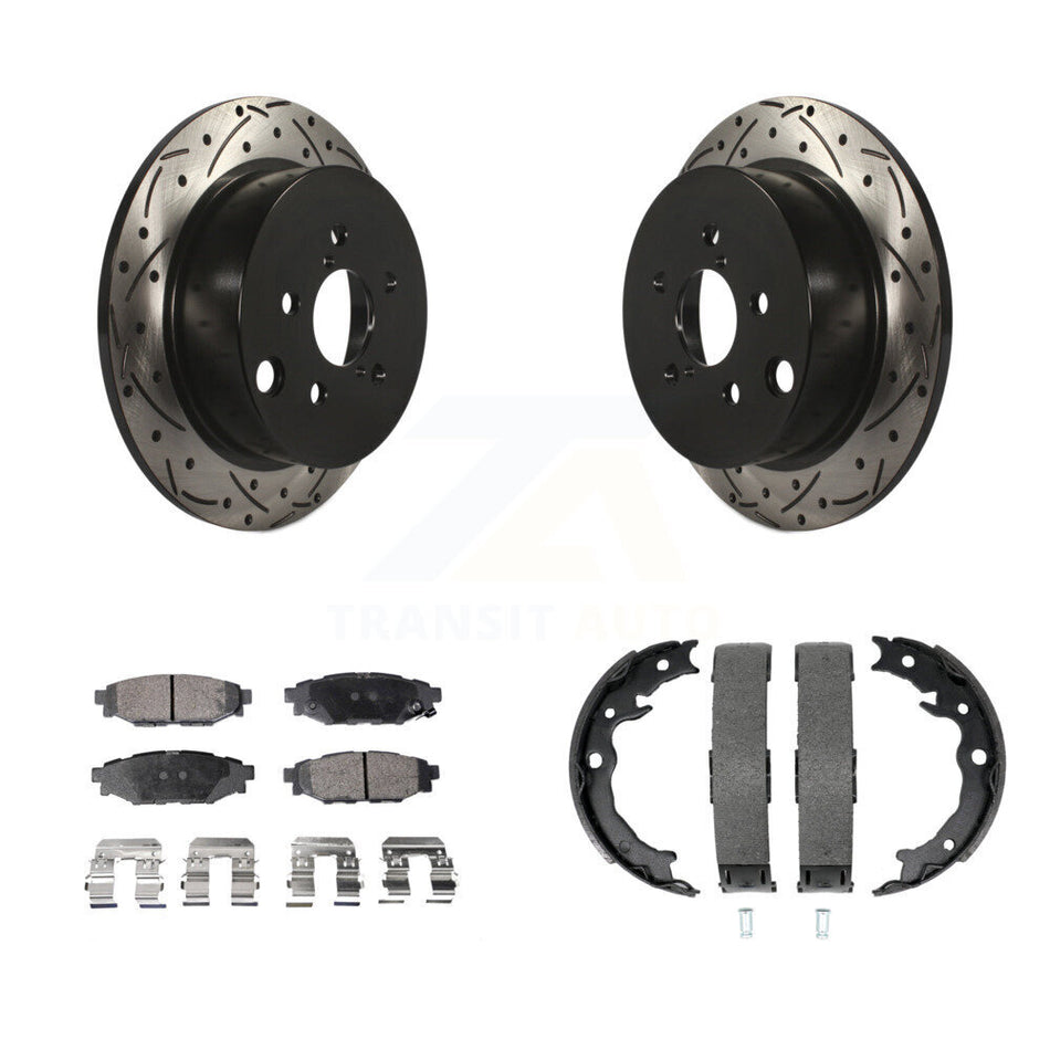 Rear Disc Drilled & Slotted Rotors Ceramic Pads Parking Shoes Kit For Subaru Crosstrek XV KDT-101539