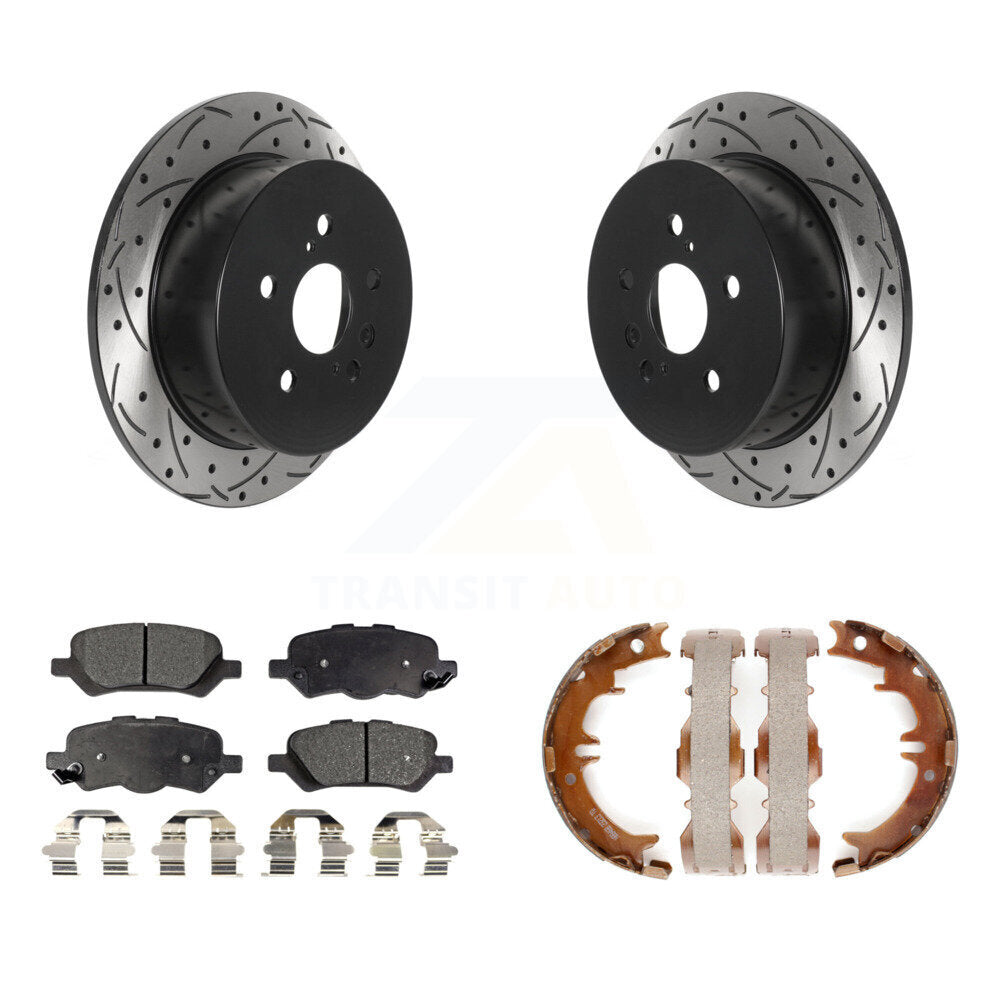 Rear Disc Drilled & Slotted Rotors Ceramic Pads Parking Shoes Kit For 09-16 Toyota Venza KDT-101545