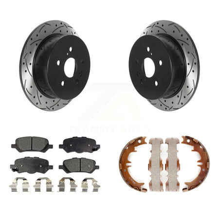 Rear Disc Drilled & Slotted Rotors Ceramic Pads Parking Shoes Kit For 09-16 Toyota Venza KDT-101545