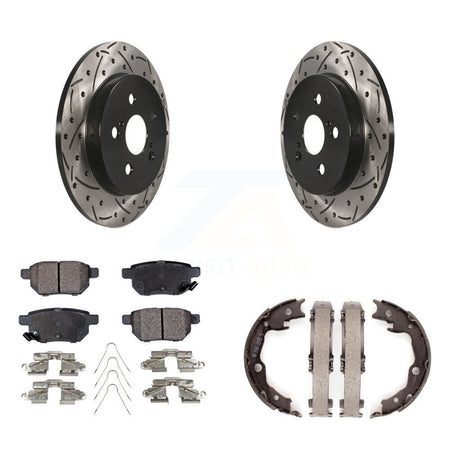 Rear Disc Drilled & Slotted Rotors Ceramic Pads Parking Shoes Kit For Toyota Matrix Vibe KDT-101547