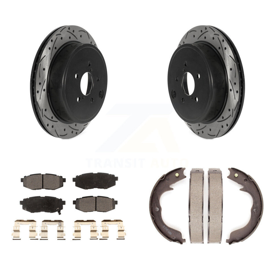 Rear Disc Drilled & Slotted Rotors Ceramic Pads And Parking Shoes Kit For Subaru Outback KDT-101566