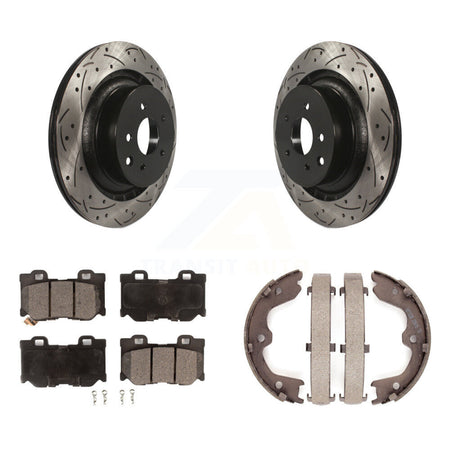 Rear Disc Drilled & Slotted Rotors Ceramic Pads Parking Shoes Kit For INFINITI G37 Nissan KDT-101573