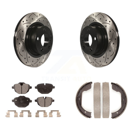 Rear Disc Drilled & Slotted Rotors Ceramic Pads Parking Shoes Kit For 11 BMW X3 xDrive28i KDT-101586