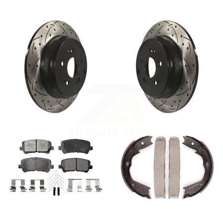 Rear Disc Drilled & Slotted Rotors Ceramic Pads Parking Shoes Kit For Honda Pilot Acura KDT-101599